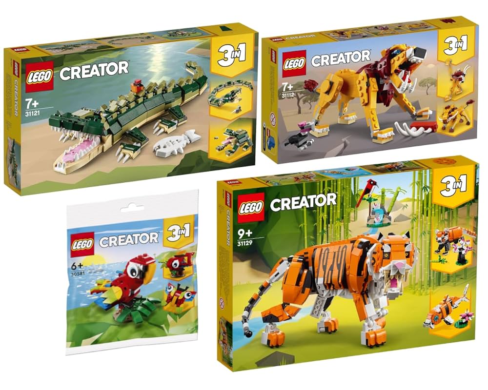 Lego Creator Lot de 4 pièces : 31129 tigre majestueux, 31121